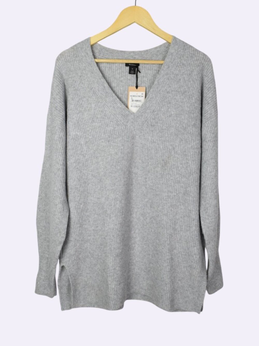 HALOGEN GRAY HEATHER V NECK LONG SLEEVE PULLOVER TUNIC SWEATER